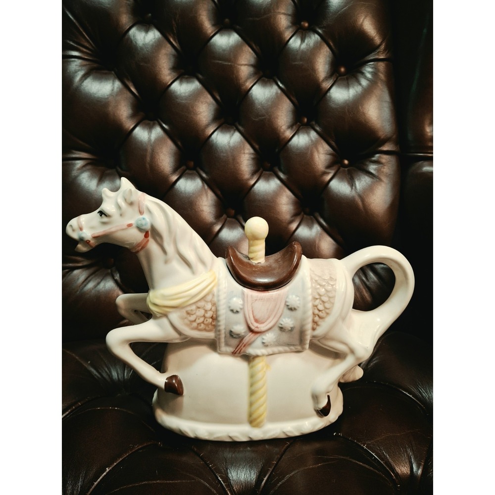 Vintage Porcelain Teapot Carousel Horse Heritage Mint Collectibles ~ 9.5"x6"